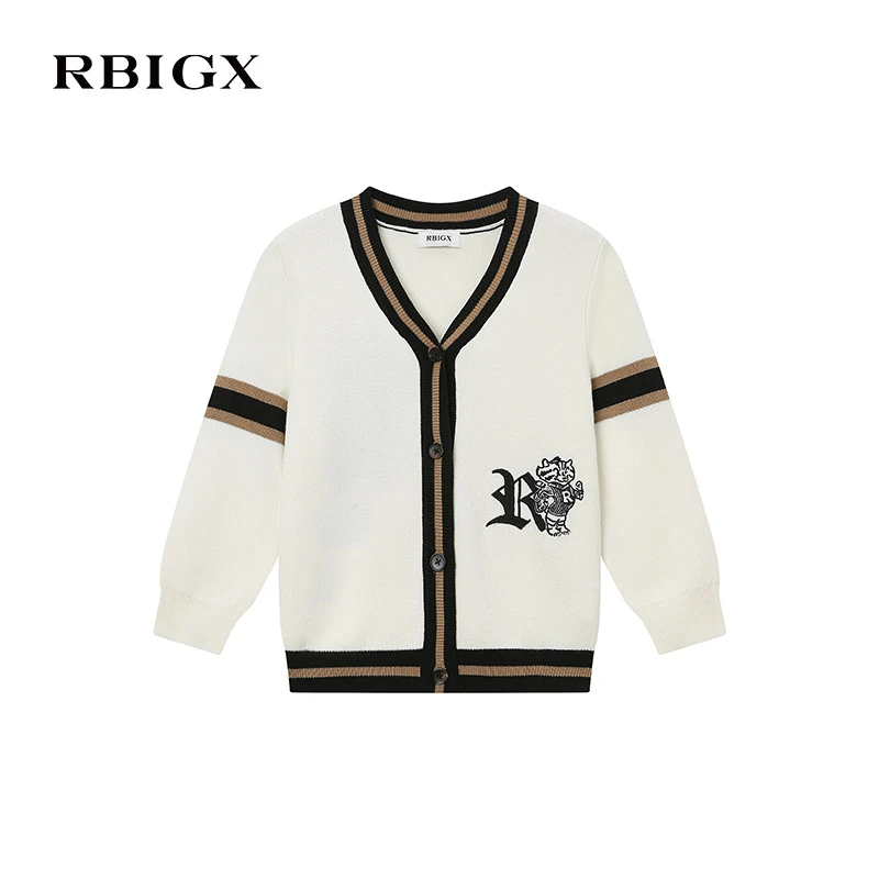 RBIGX瑞比克童装秋季新款羊毛V领趣味开衫针织衫