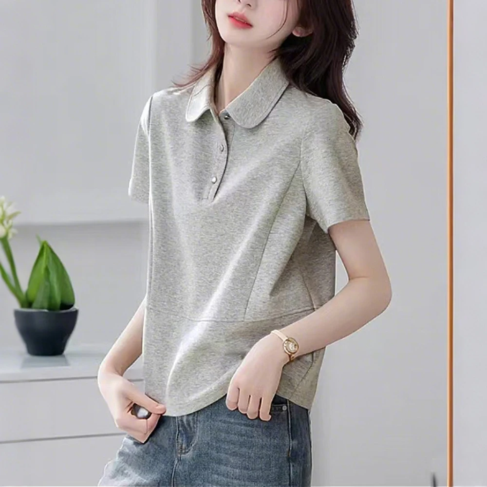 2025夏季新款洋气超好看正肩POLO领短袖T恤女小众百搭棉质上衣潮