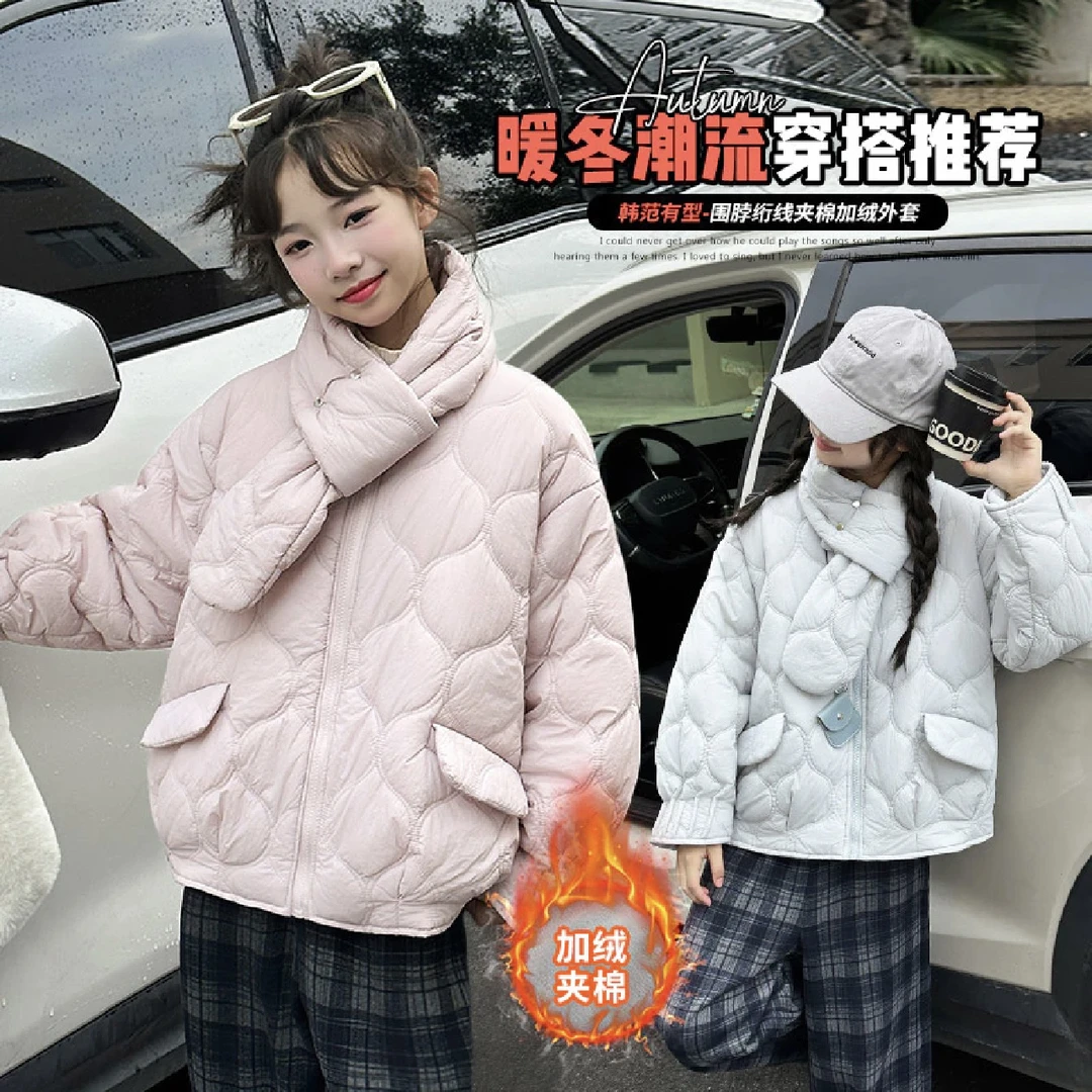 女童2025冬季新款休闲圆领棉服棉袄棉衣外套短款加厚保暖定格棉