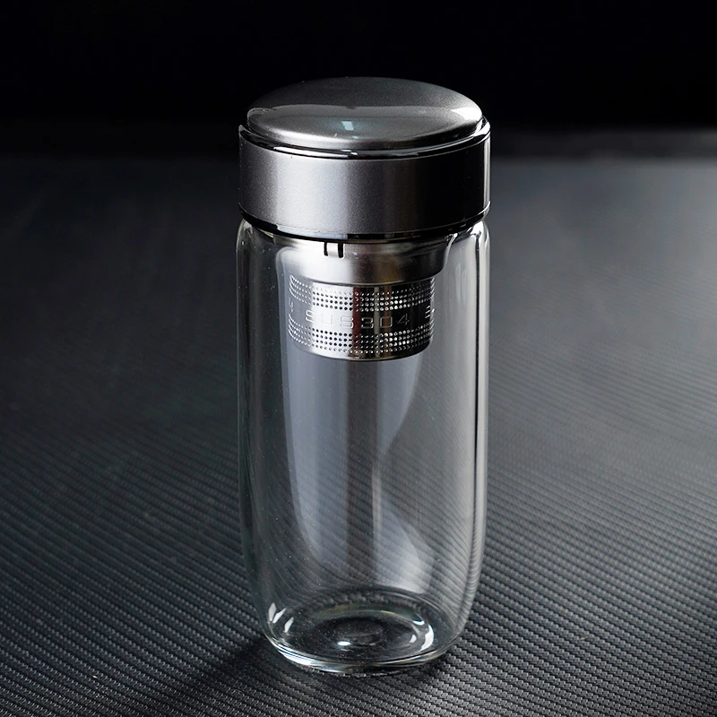 加厚大容量便携双层茶杯高硼硅玻璃水杯办公室喝水杯家用车载水杯