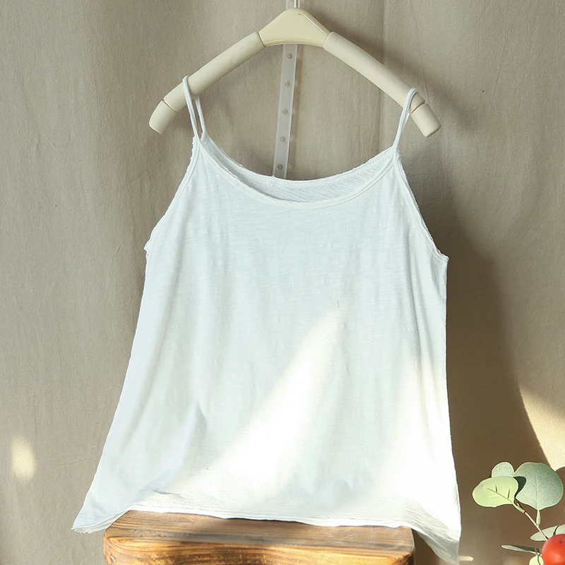 夏季休闲柔软竹节棉背心吊带宽松显瘦百搭全棉打底衫纯色上衣
