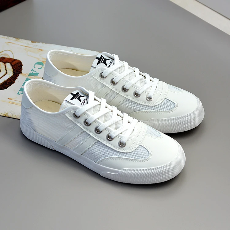 闪步25636帆布鞋男款潮流百搭小白鞋男低帮系带休闲板鞋透气男鞋