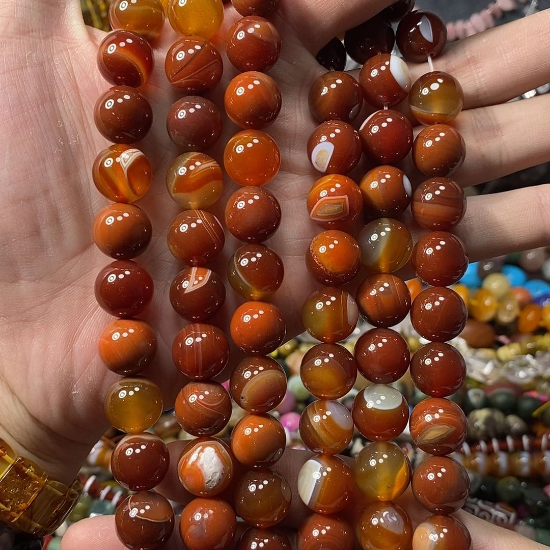 石英质玉未镶嵌，缠丝红玛瑙14mm，