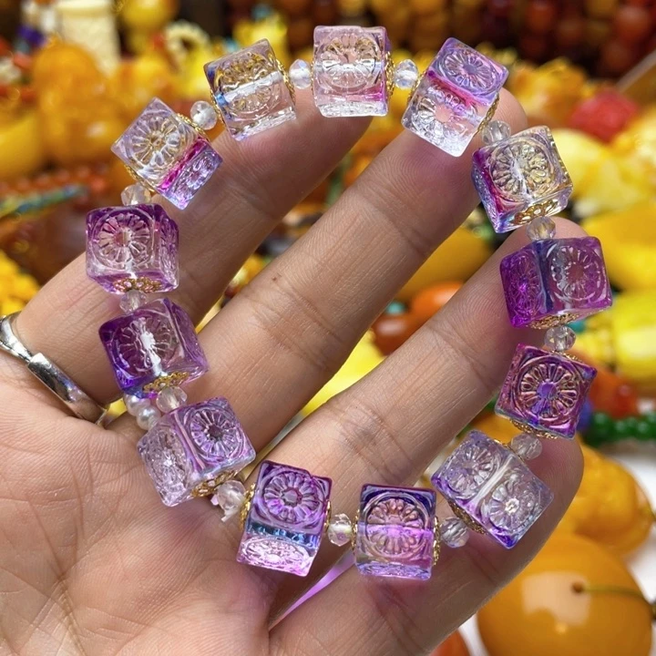 树脂制品55号紫色方糖手串