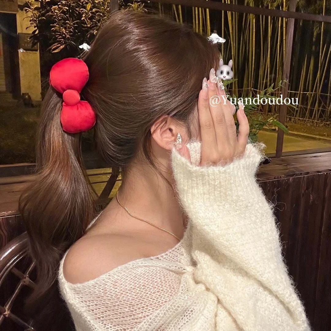 可爱显白Kitty同款蝴蝶结香蕉夹抓夹充棉高马尾半扎发头饰发饰