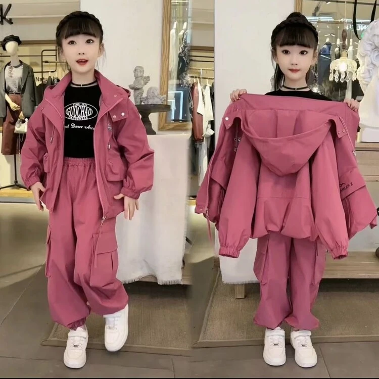 女童新款秋季韩系工装套装2024儿童网红炸街中大童洋气春秋装长袖