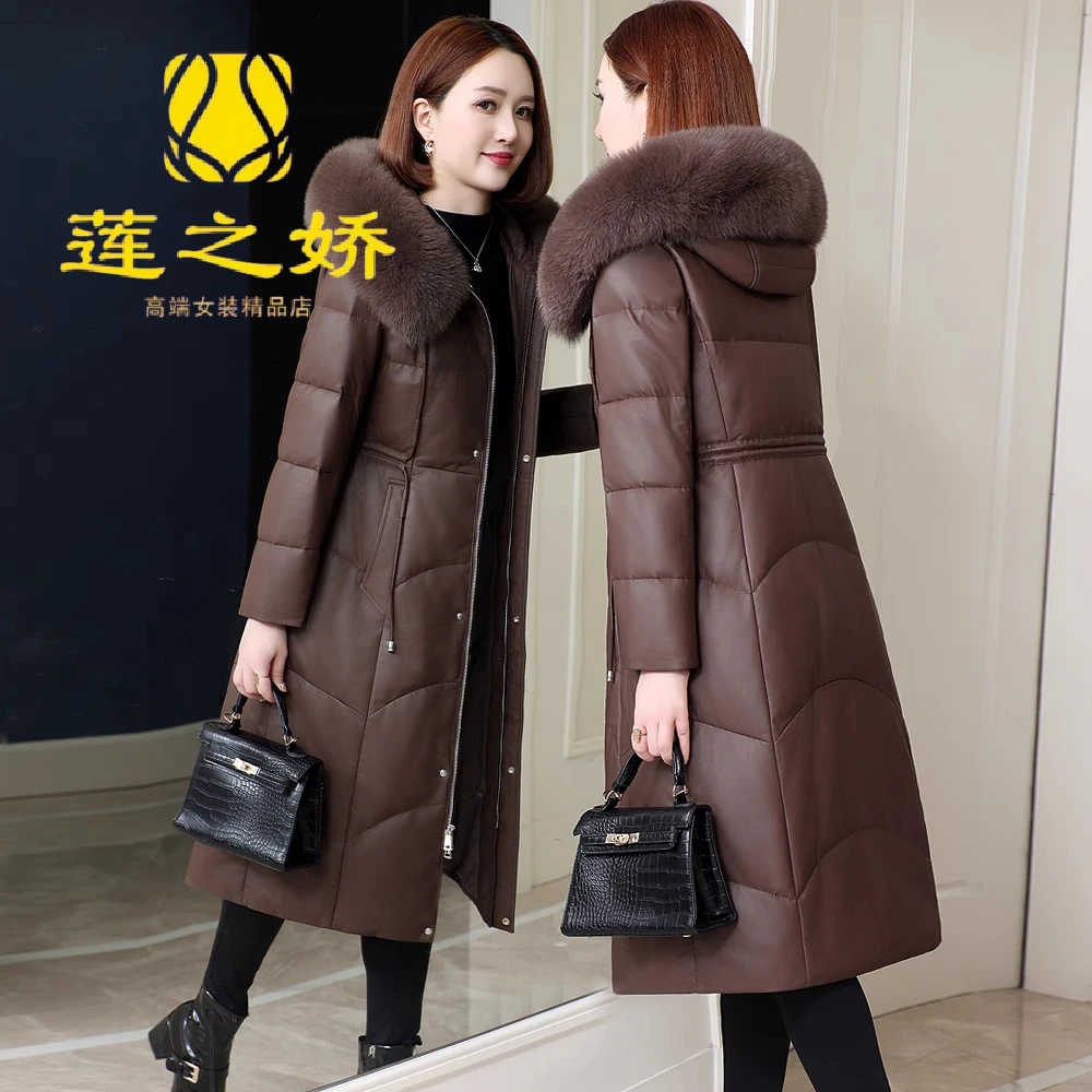 真皮羽绒服女2025冬新款海宁皮衣长款过膝保暖妈妈绵羊皮外套大码