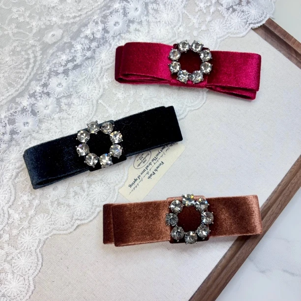 韩国饰品新款丝绒闪闪气质小轻奢质感重工弹簧夹10cm