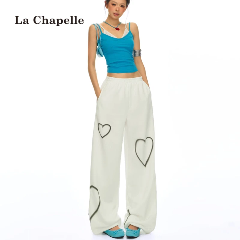 拉夏贝尔运动裤女2025新款夏季白色高腰直筒宽松休闲卫裤阔腿裤子