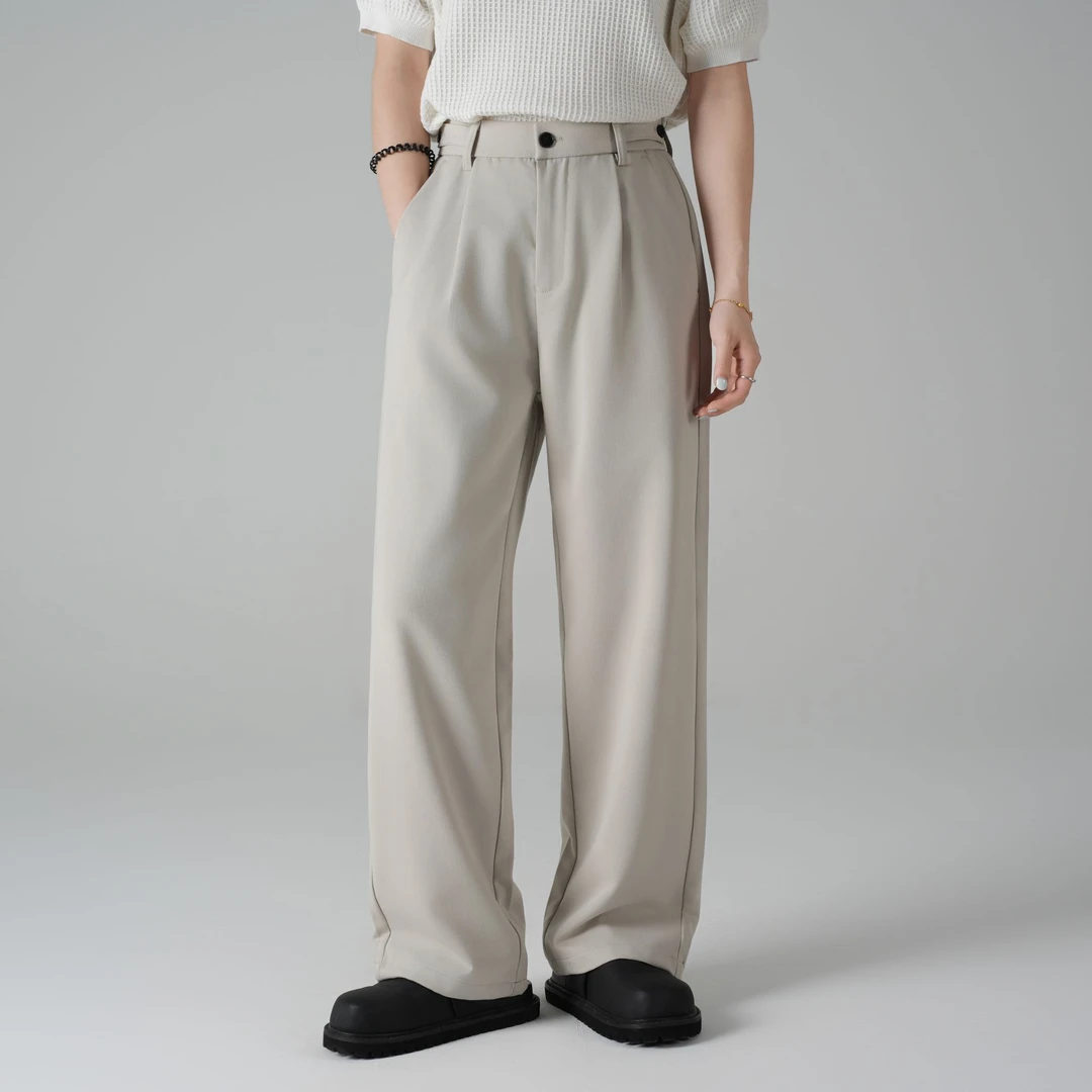 FCC【醋酸羊毛天丝混纺】夏季单褶皱时尚简约宽松直筒休闲百搭西裤