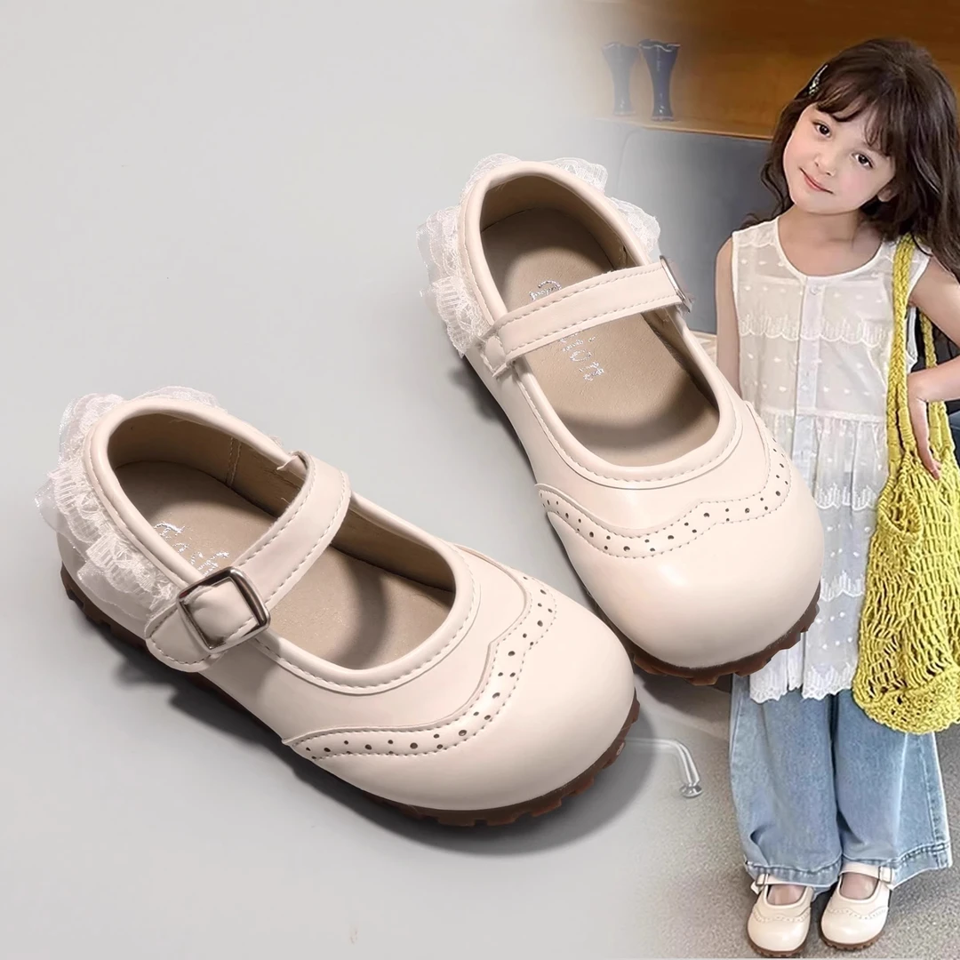 ABC女童公主鞋2025新款春秋儿童软底女宝蕾丝花边洛丽塔浅口单鞋
