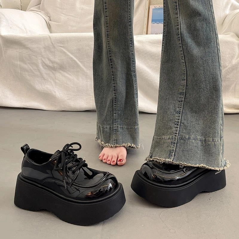 英伦风厚底增高小皮鞋女夏季法式单鞋新款玛丽珍鞋系带乐福鞋