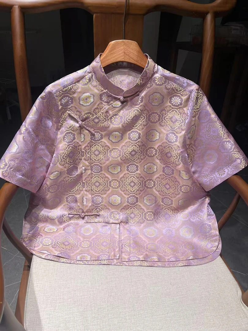 桑蚕丝异色罗短袖上衣新中式雅致不支持退货