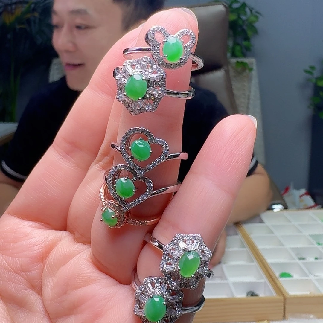 翡翠银S925镶嵌戒指多样性发货其一