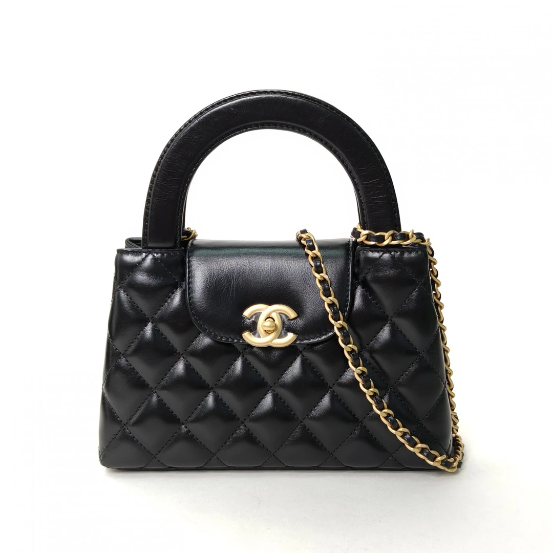 99新 Chanel/香奈儿 小花6珊 25C 手提包 黑色 皮革芯片开 金扣