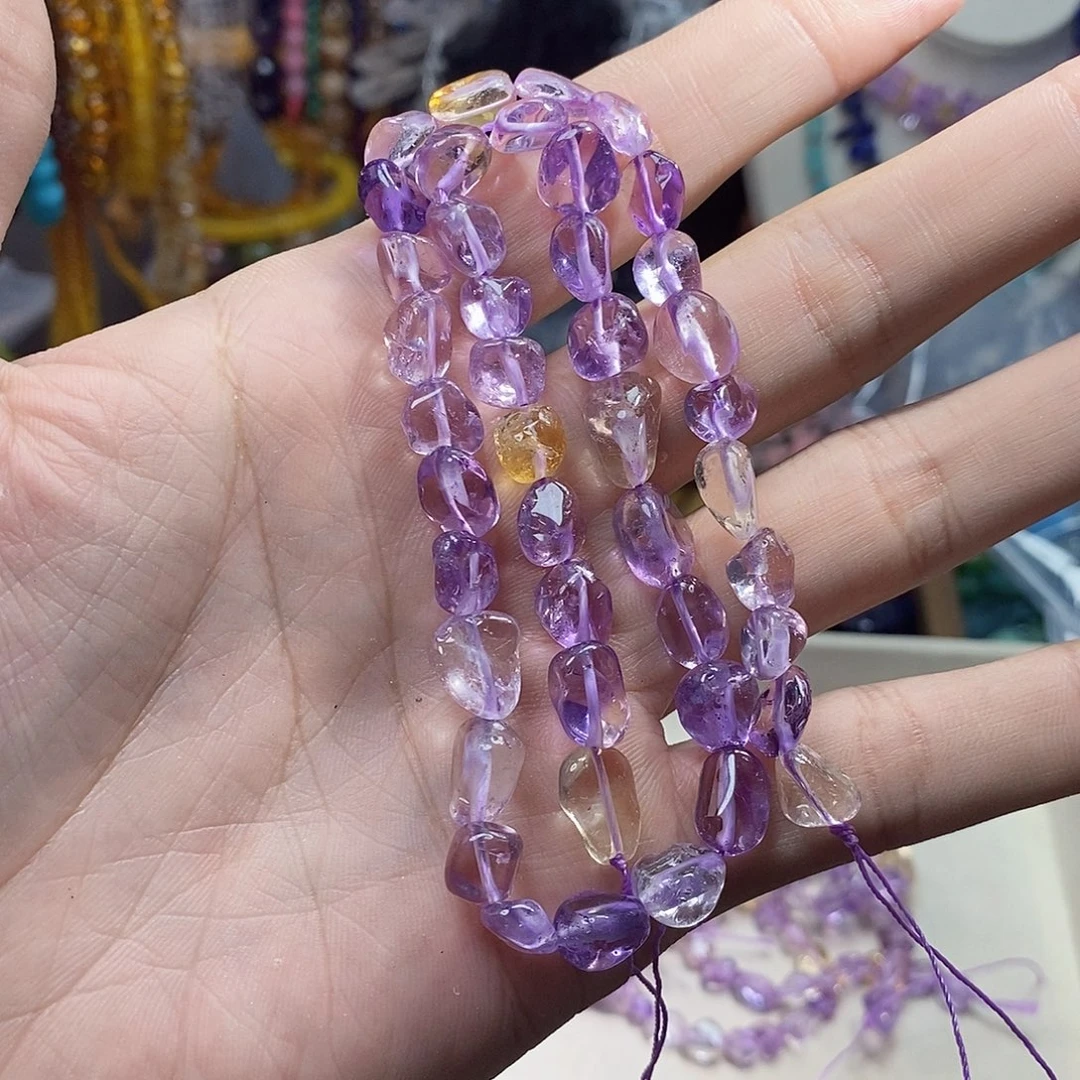 石英质玉未镶嵌，天然紫黄晶随行糖豆9mm，