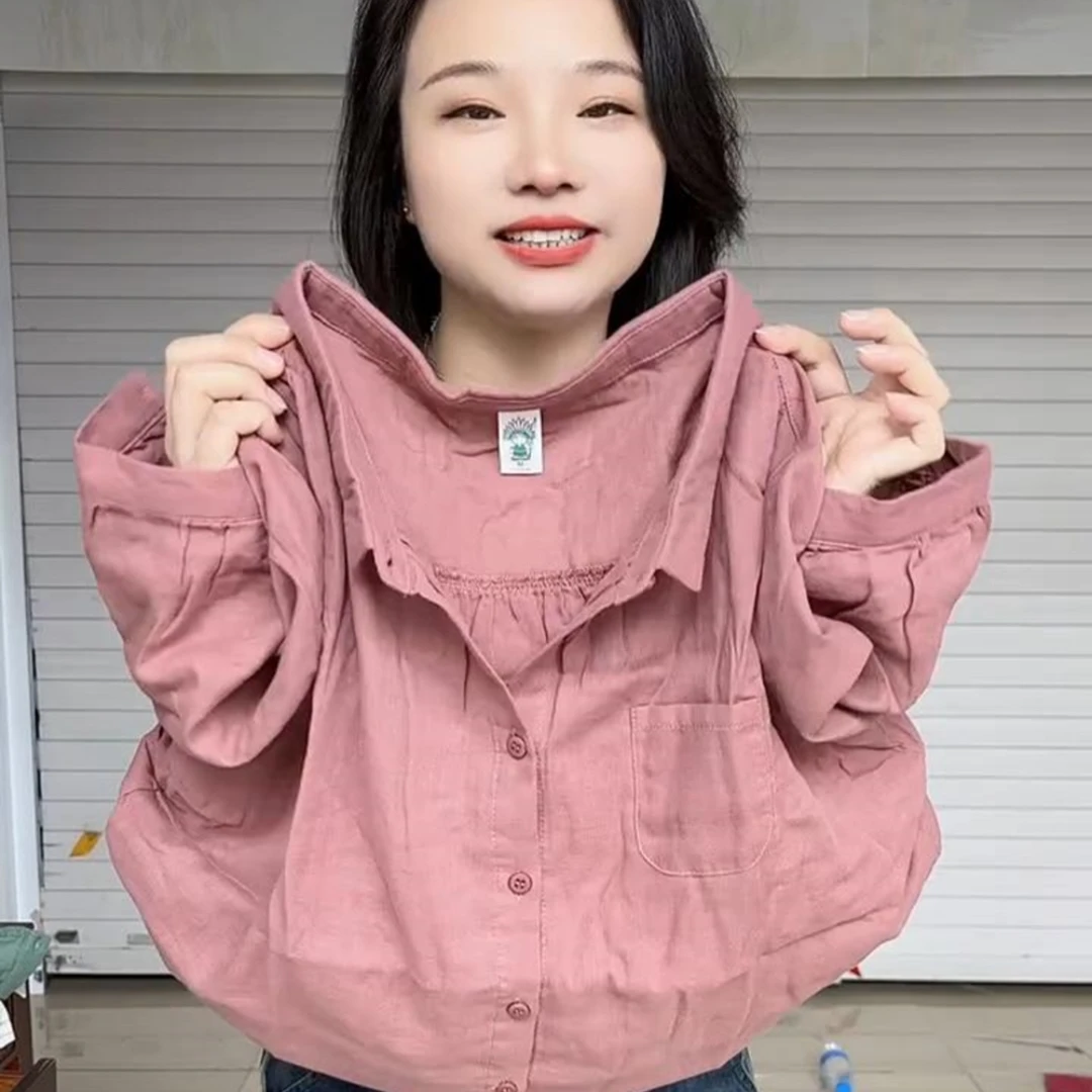 短袖衬衫女2025夏季爆款欧货纯色简约上衣翻领宽松显瘦单排扣小衫