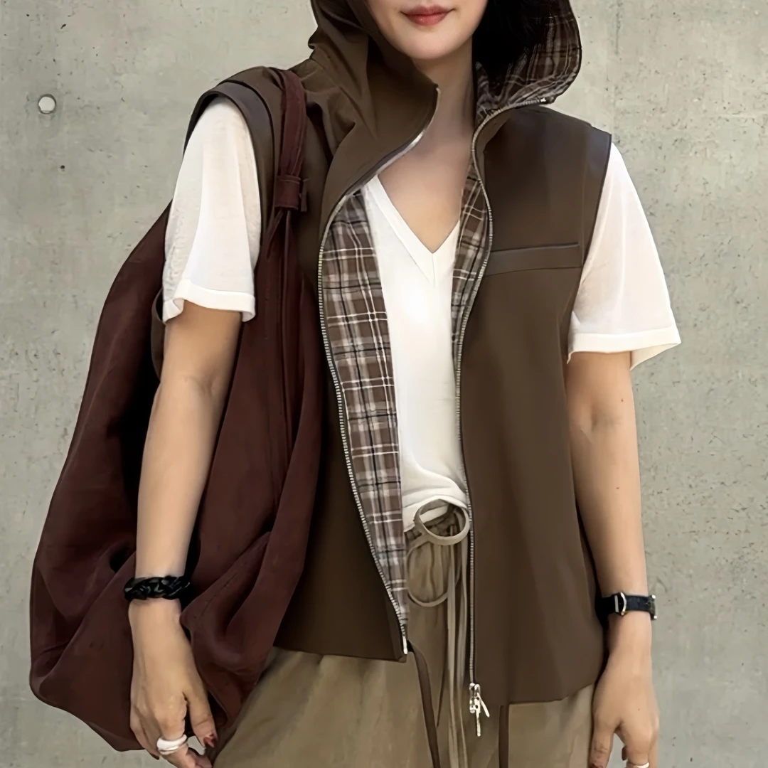 【理性巨构】秋季新款百搭中性气质休闲连帽马甲女52250050