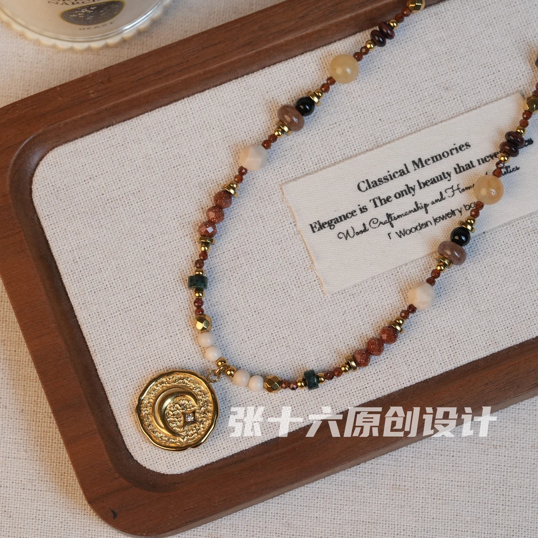 钛钢项链 [月亮]张十六原创设计手工串珠复古小众棕色百搭颈链女