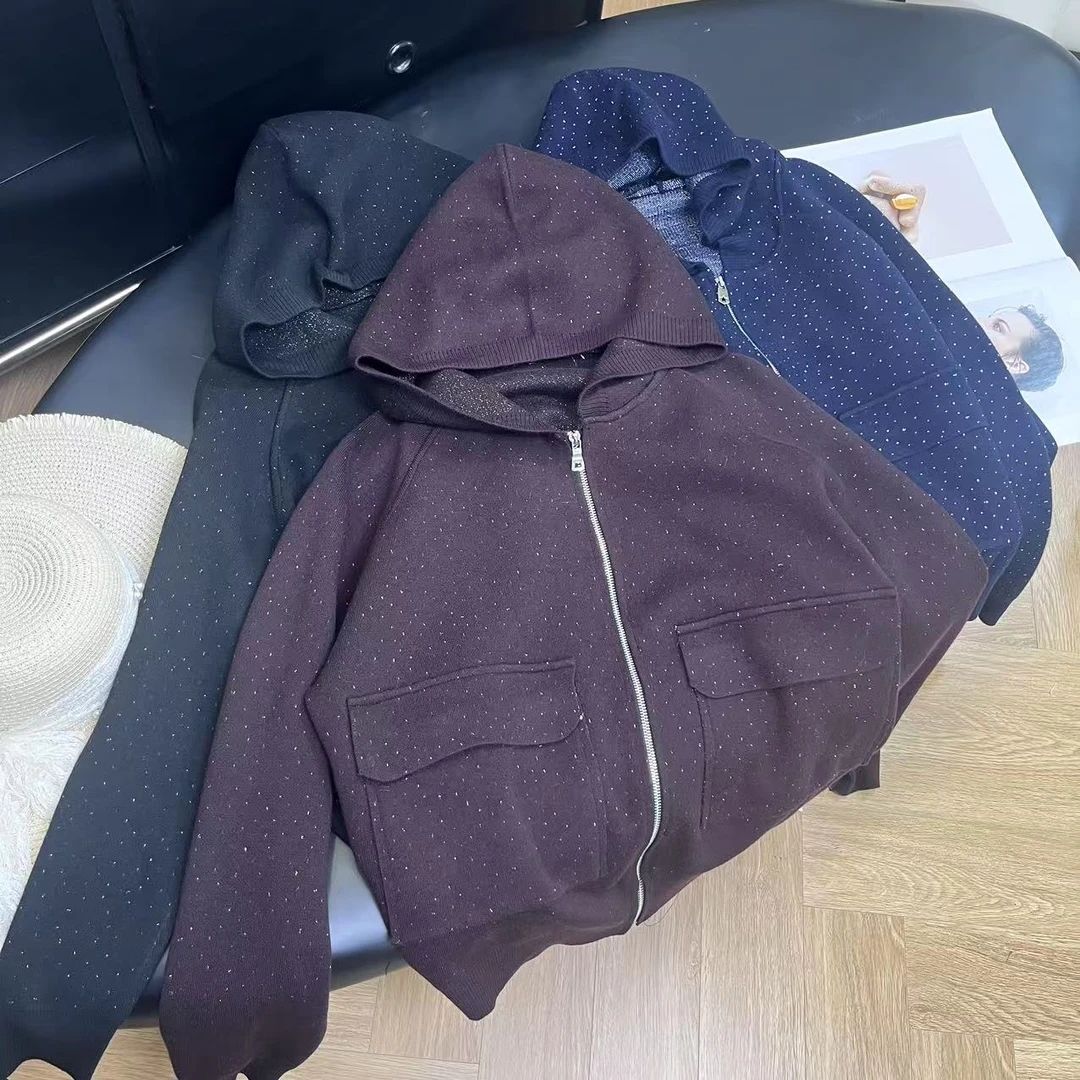 法式简约通勤减龄百搭口袋拉链连帽外套H7552