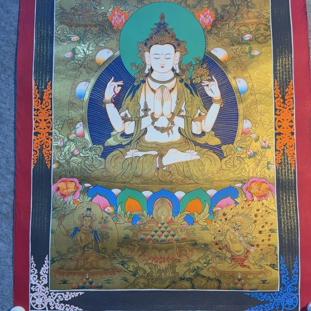 卷轴画金唐四臂观音80*60纯手绘