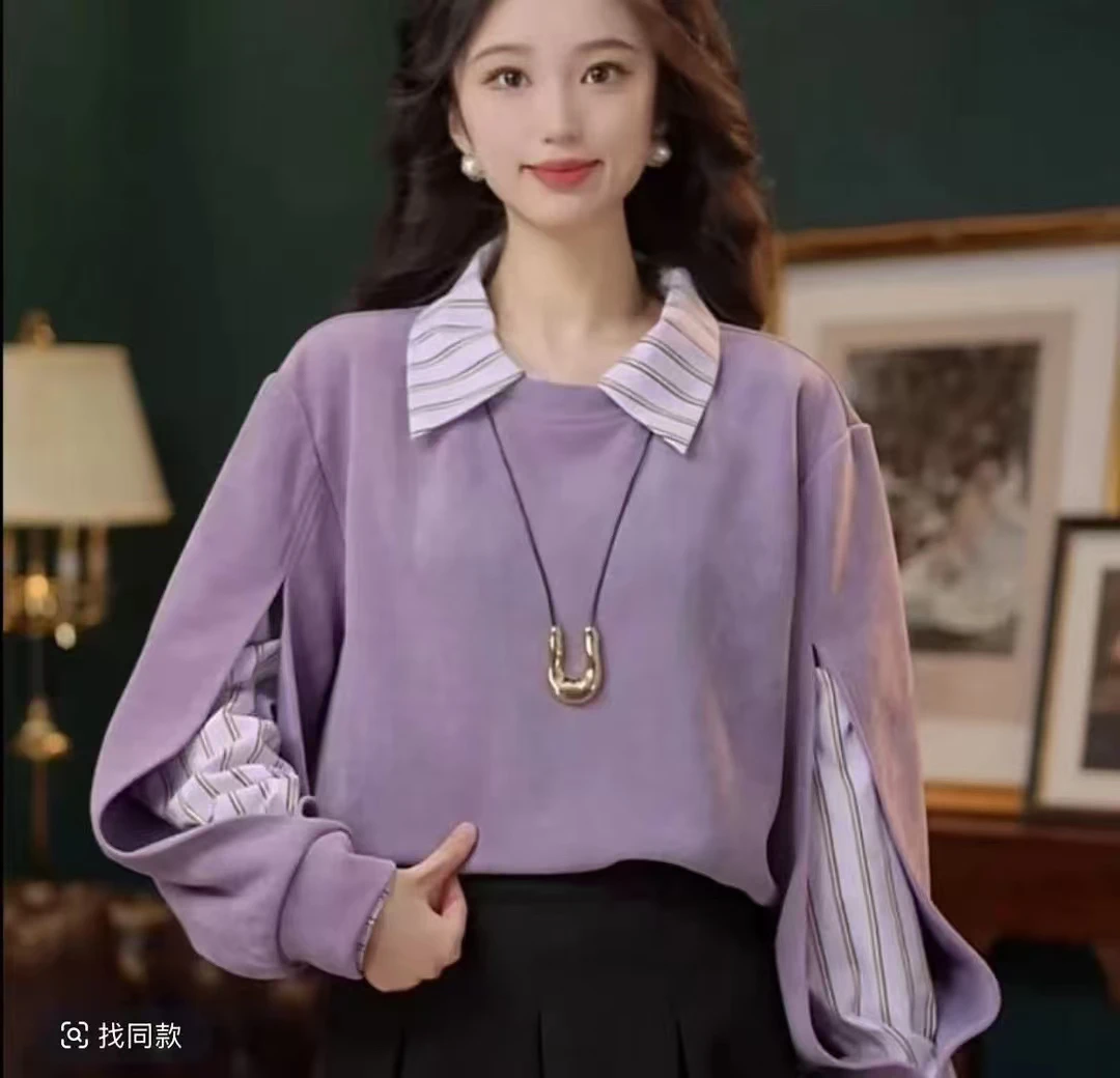 【云蒸霞蔚】港风复古拼接假 两件宽松上衣1963