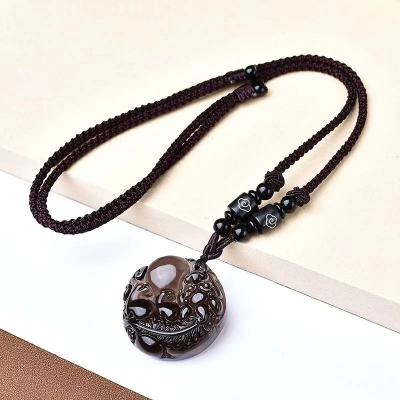 天然冰种黑曜石有求必应貔貅吊坠男女本命年礼物挂件情侣配饰