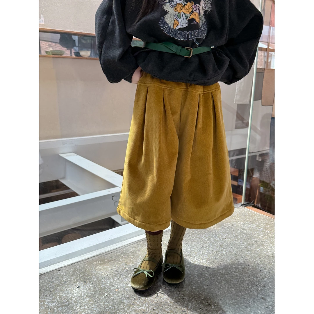 LJ-72050-时髦款~柠檬酱童装女童裤子2025秋冬新款条绒加绒裤子韩