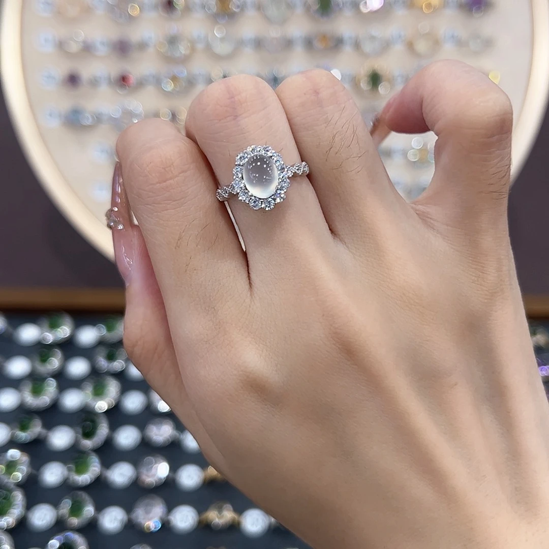 蛇纹石玉银S925镶嵌戒指