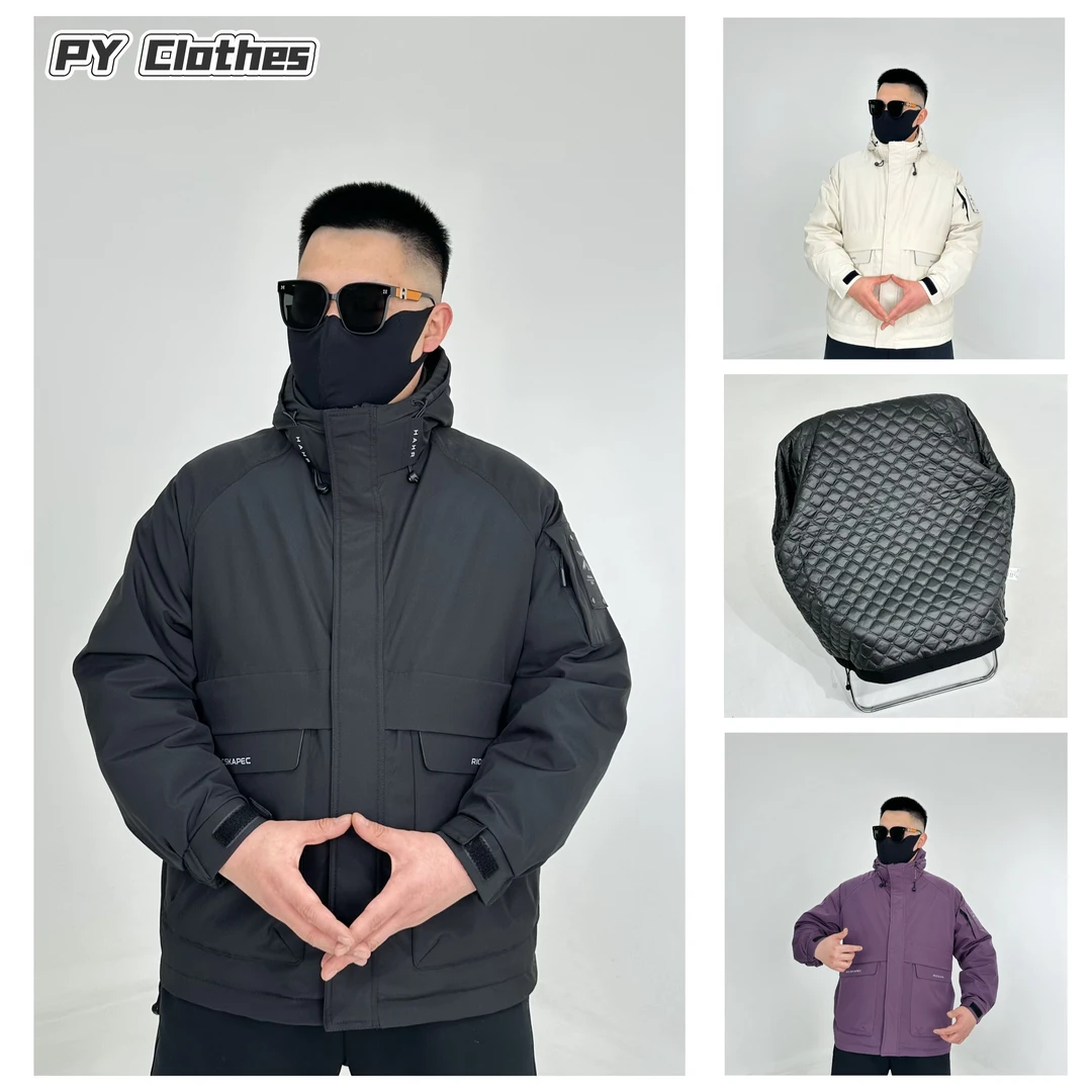 胖语大码男装 2024冬季简约百搭工装风冲锋衣休闲棉服外套88952#S