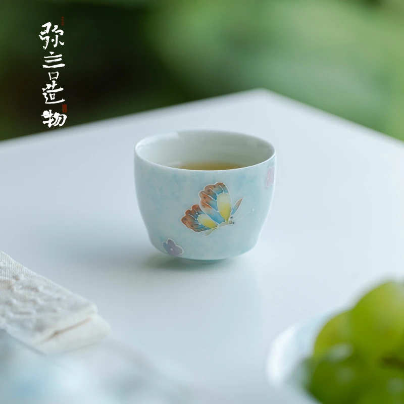 弥言有田烧手绘蝴蝶茶杯手工陶瓷品茗杯日式主人杯功夫茶具喝茶杯