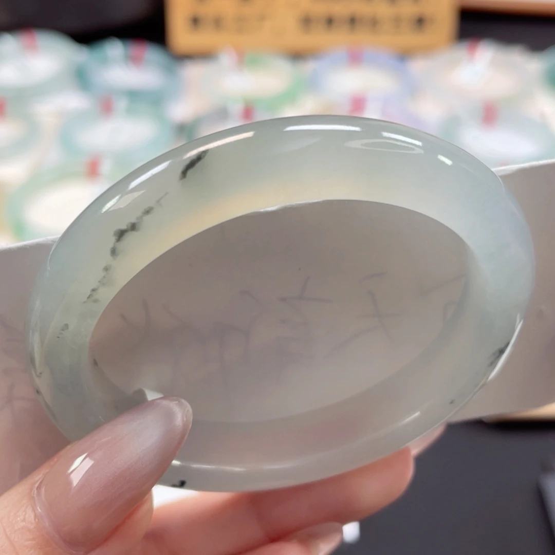 未镶嵌手镯翡翠53贵妃纯净冰透水墨画34号