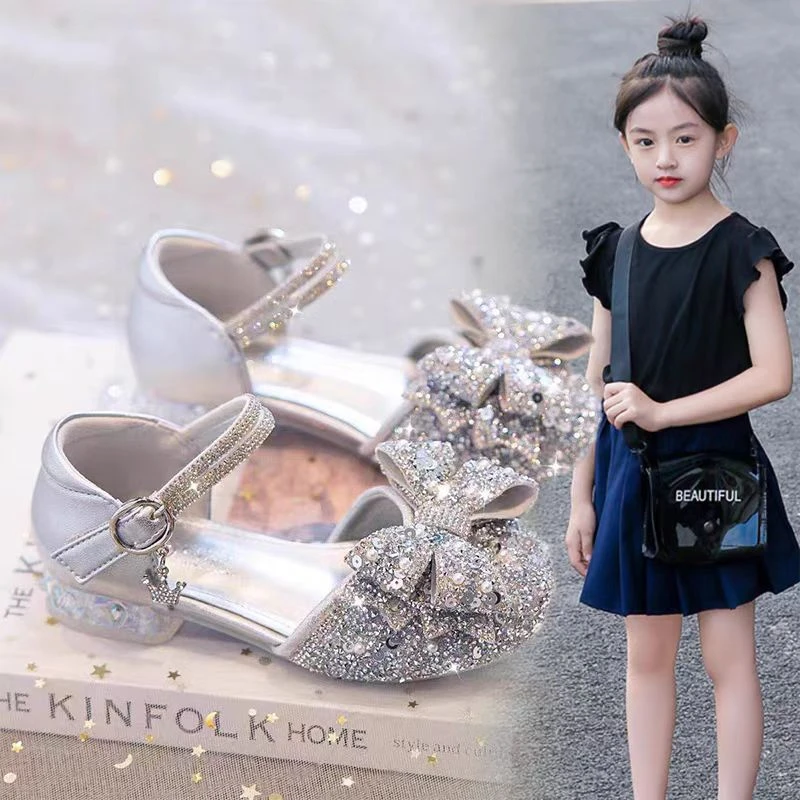 女童公主鞋2025春秋公主风夏季女女孩包头水晶鞋韩版高跟女童学生