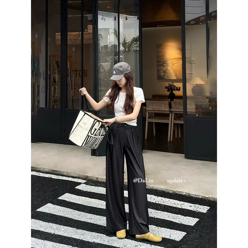 DUOXINIU/多喜牛/DaLin夏季薄款阔腿裤女高腰休闲裤复古设计感