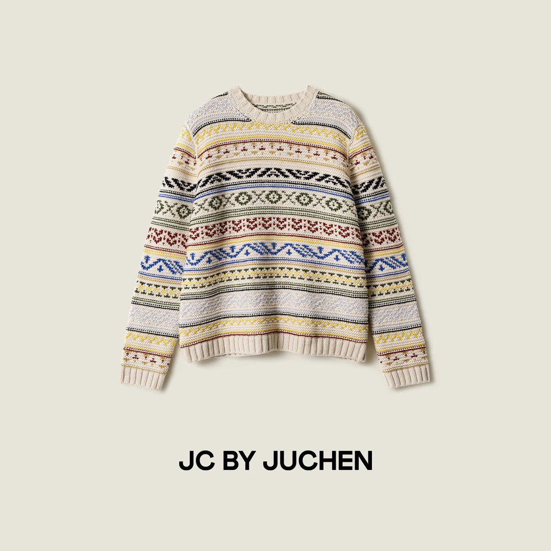 圣诞费尔岛牛轧糖多彩氛围浮线提花针织毛衣 FW108017-195