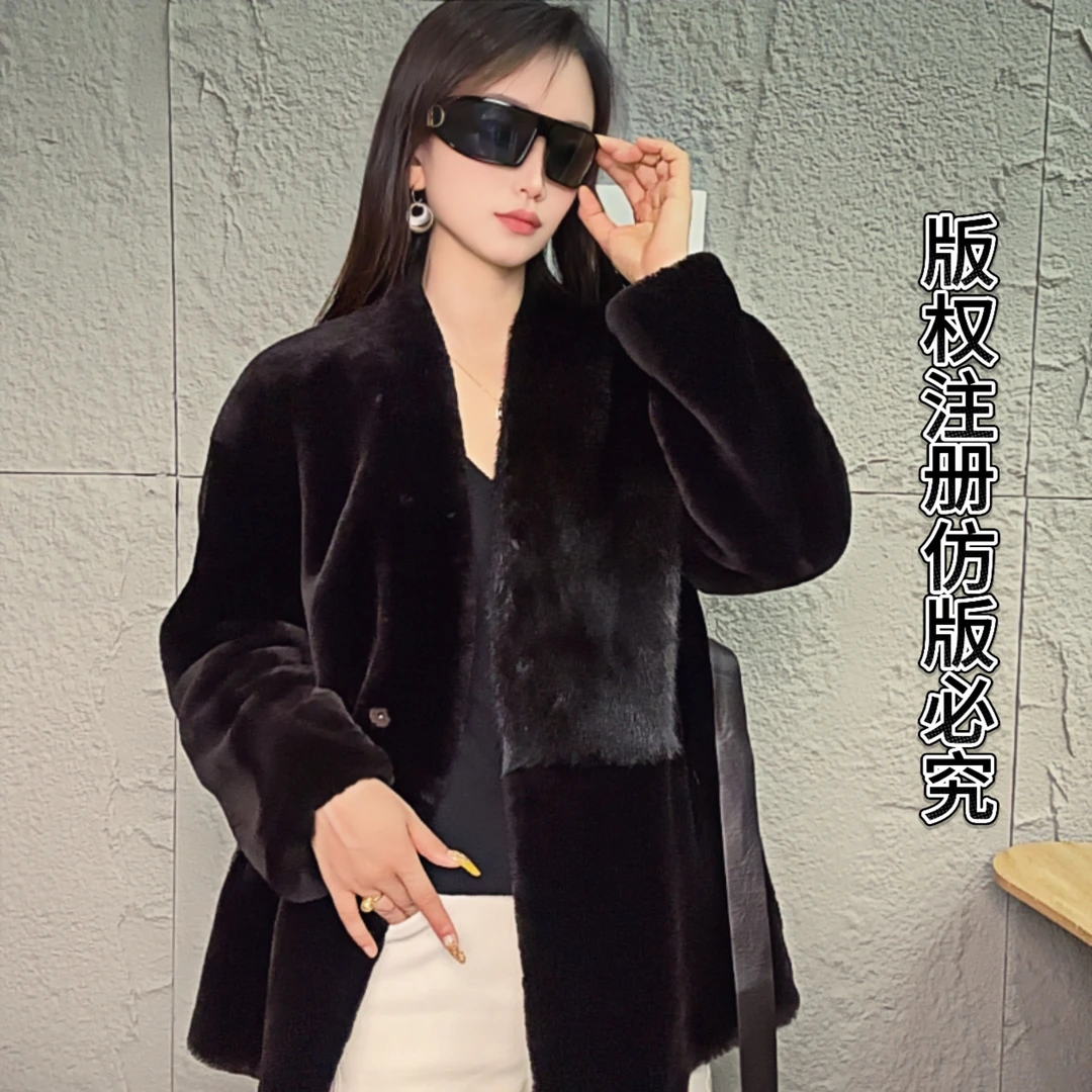 【雪威】原创风/丹麦进口短二水貂皮毛一体气质中长款轻奢外套8308