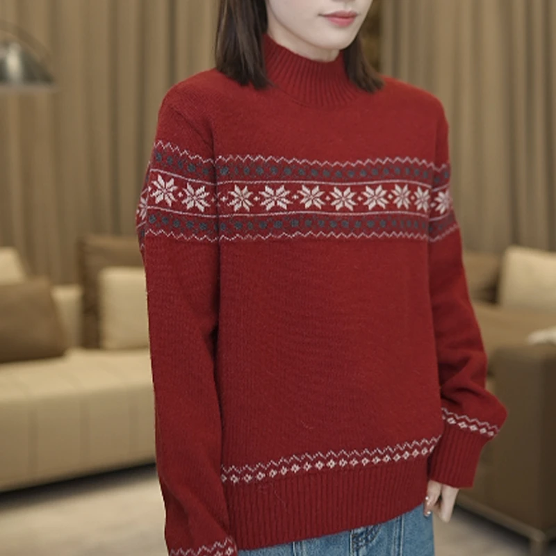 [清仓款]SZZ6778雪花半高领女装针织衫