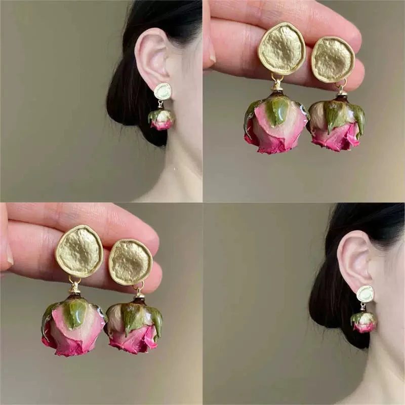 铜合金耳饰 干枯玫瑰超仙温柔梦幻无耳洞蚊香盘耳夹/耳钉