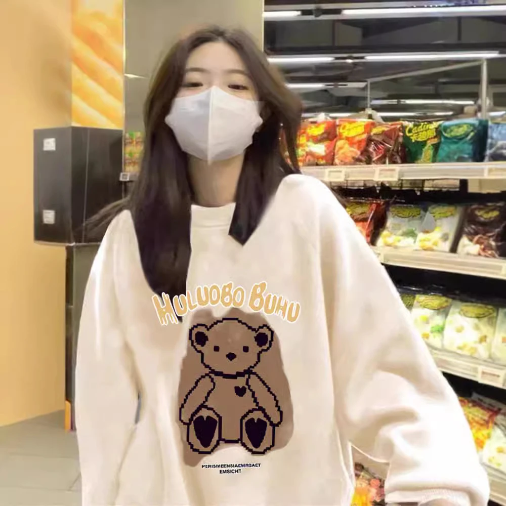 圆领卫衣女2025年春秋季大码宽松无帽套头长袖上衣外穿冬加绒潮百