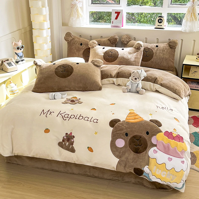 【小迪心选】卡皮巴拉可爱男女孩加厚宿舍双面绒牛奶绒单人四件套