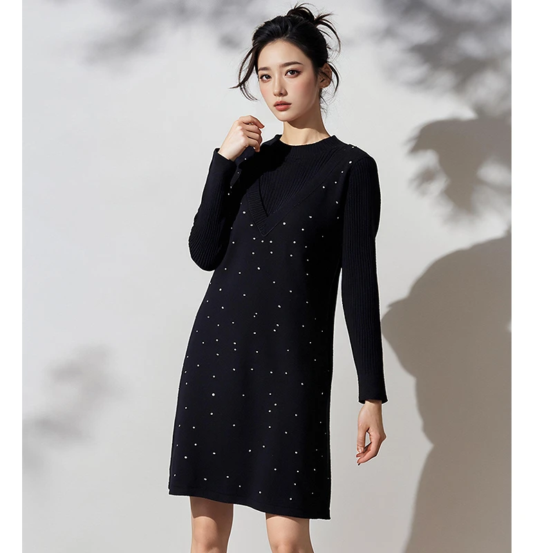 奢姿2025年春季新款胖妹妹假两件针织连衣裙大码女装胖妹妹裙子