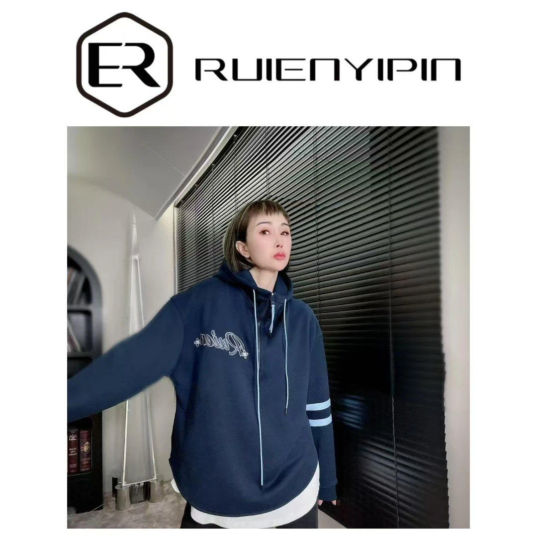 6773#Ruien弧边加绒连帽套头卫衣