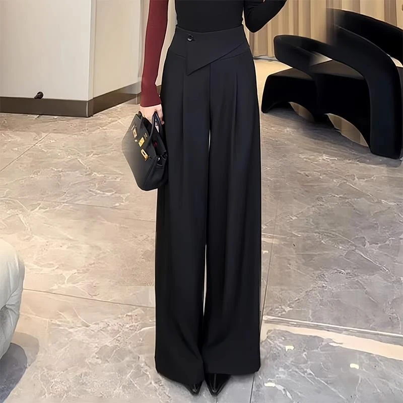 冬季新款黑色收腰阔腿西装裤女加长拖地长裤休闲显瘦直筒裤潮