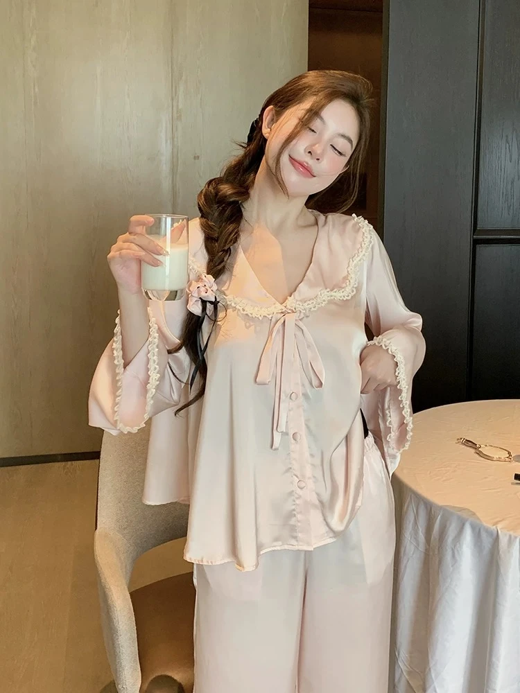 【星星专属】娃娃领4件套法式·贡缎提花纯欲月光缎蕾丝吊带睡衣套装