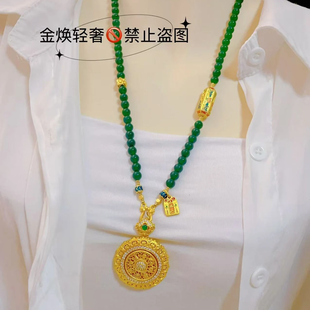 合金项链 点钻宫廷风八宝配绿珠珠链 高级感拉满