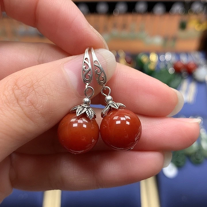 玛瑙/玉髓银S925镶嵌耳环12左右