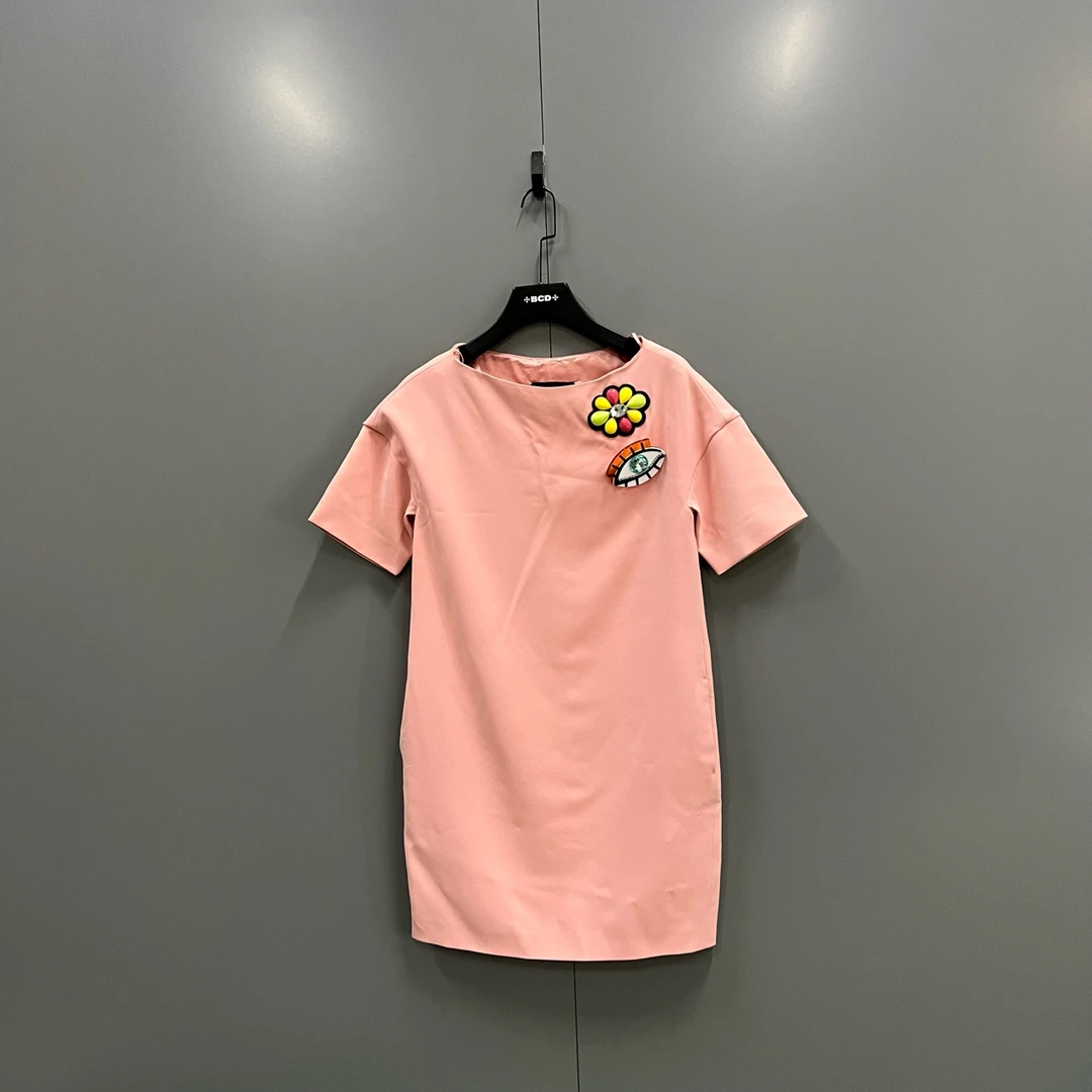 99新 Moschino/莫斯奇诺 (zz1）粉色宝石花卉连衣裙 38码jc605603