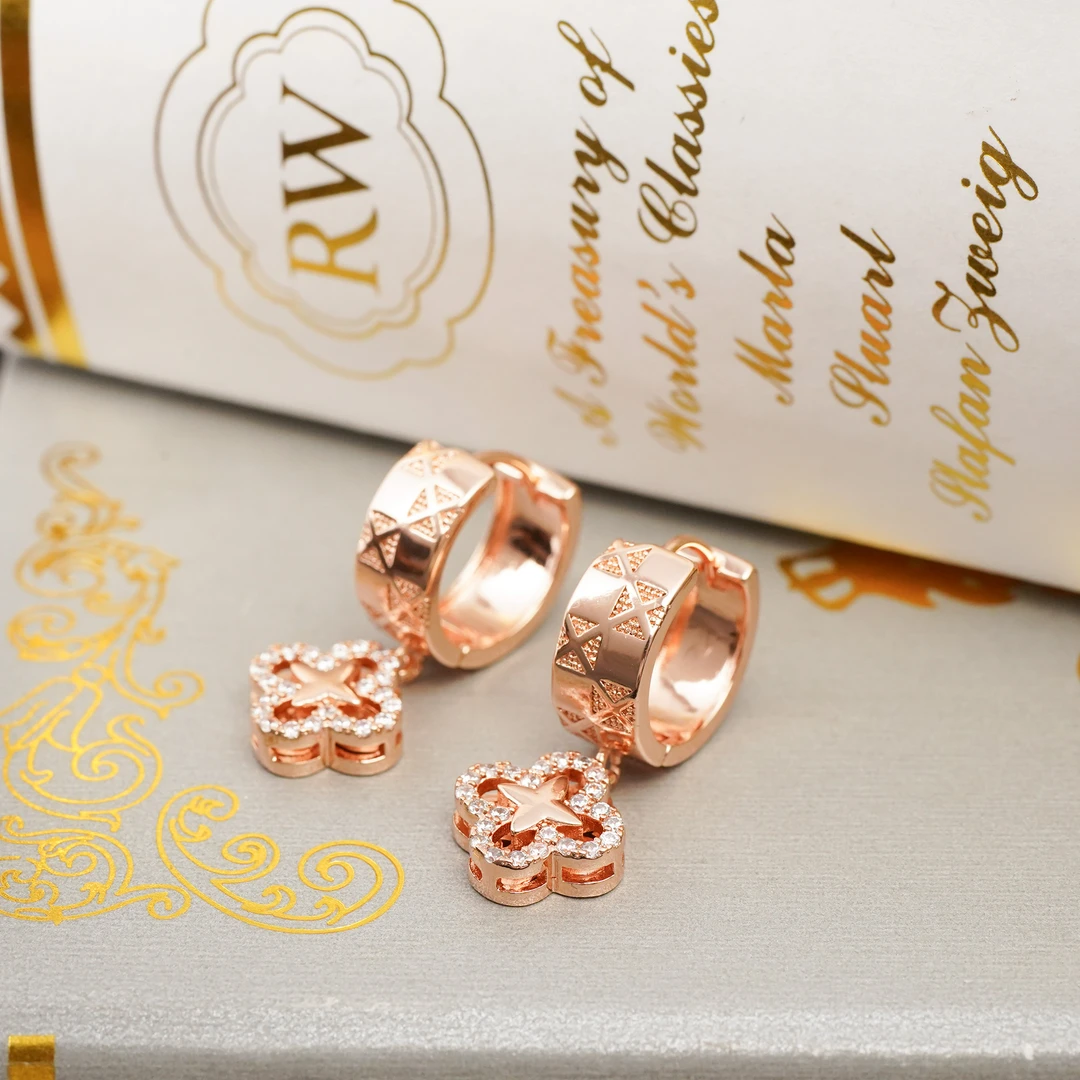 铜合金耳饰 【3771】LeLe 耳钉 满钻四叶时尚百搭精致