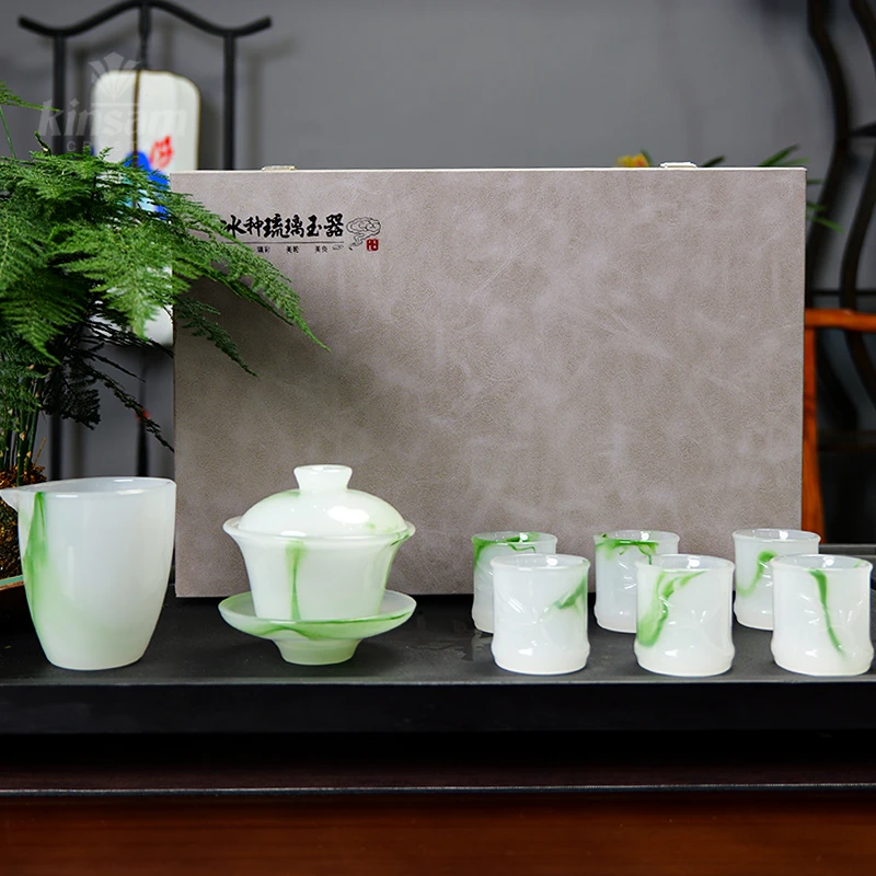 【Kinsam晶盛】琉璃功夫茶具水墨青花飘绿家居高档茶桌家用会客套装