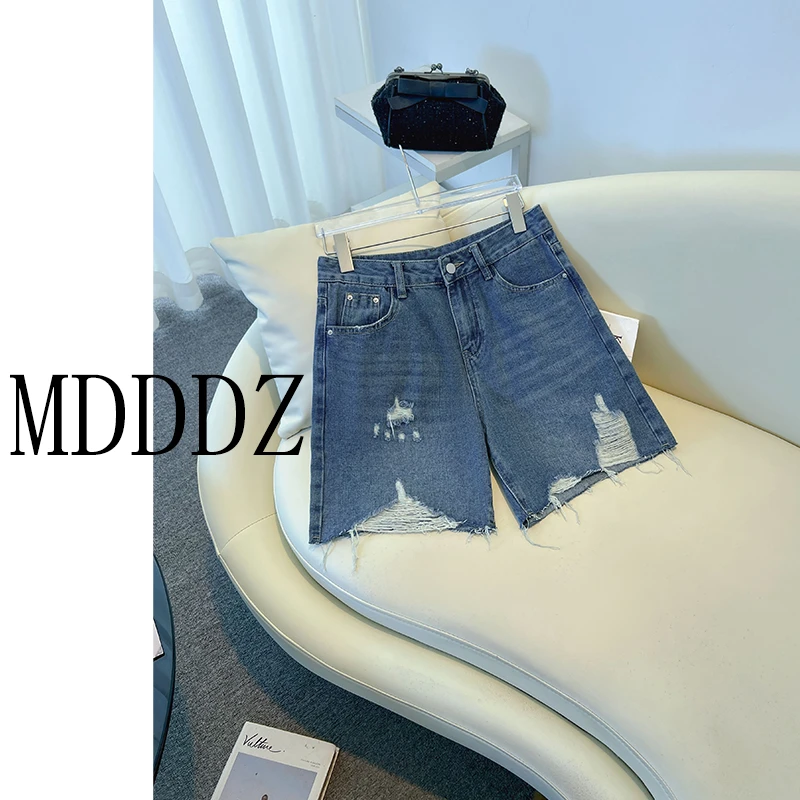 2025年夏季薄款高腰显瘦a字牛仔短裤大码小个子直筒宽松五分中裤